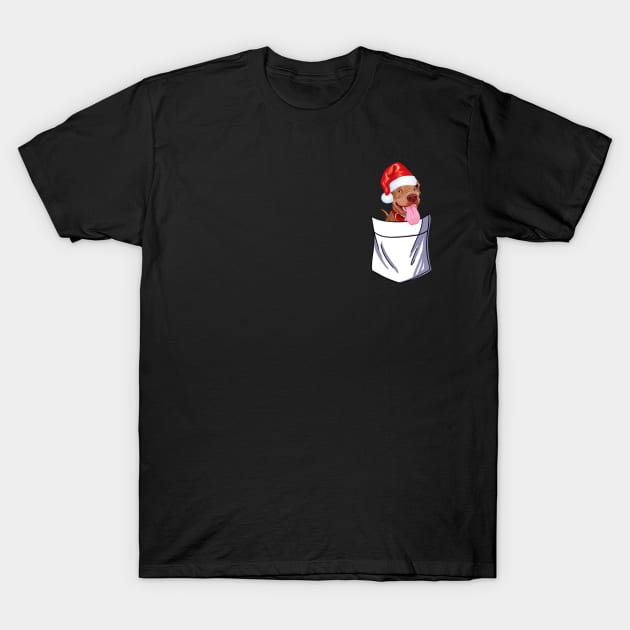 Santa Pitbull Pocket Funny Christmas T-Shirt by TeeAnimals